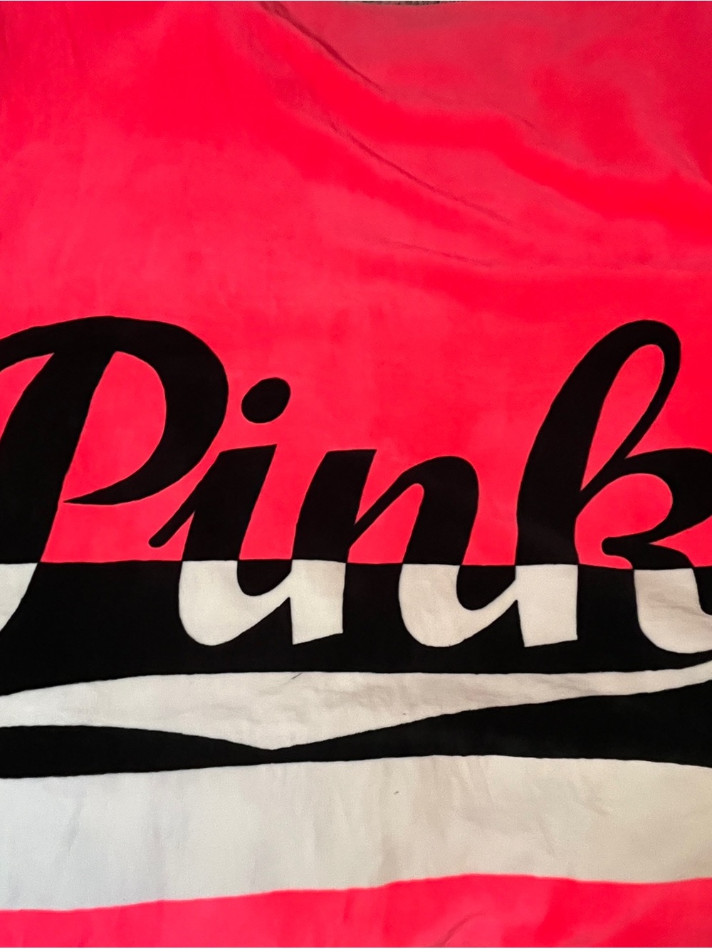PINK Victoria's Secret White Sherpa Blanket with Black Logo Tag